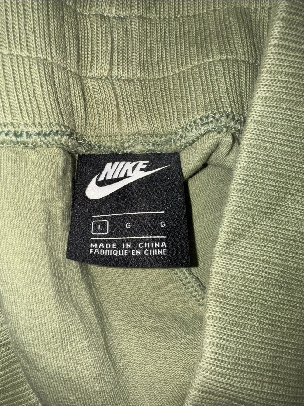 Nike Olive Ribbed High-Waist Athletic Shorts with Logo-Size Large